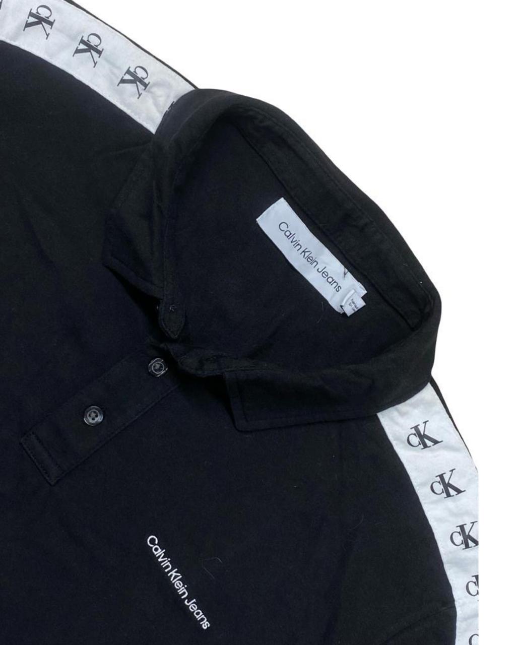 Calvin Klein Jeans Black Logo Tape Polo | Medium | Chest 21.5”