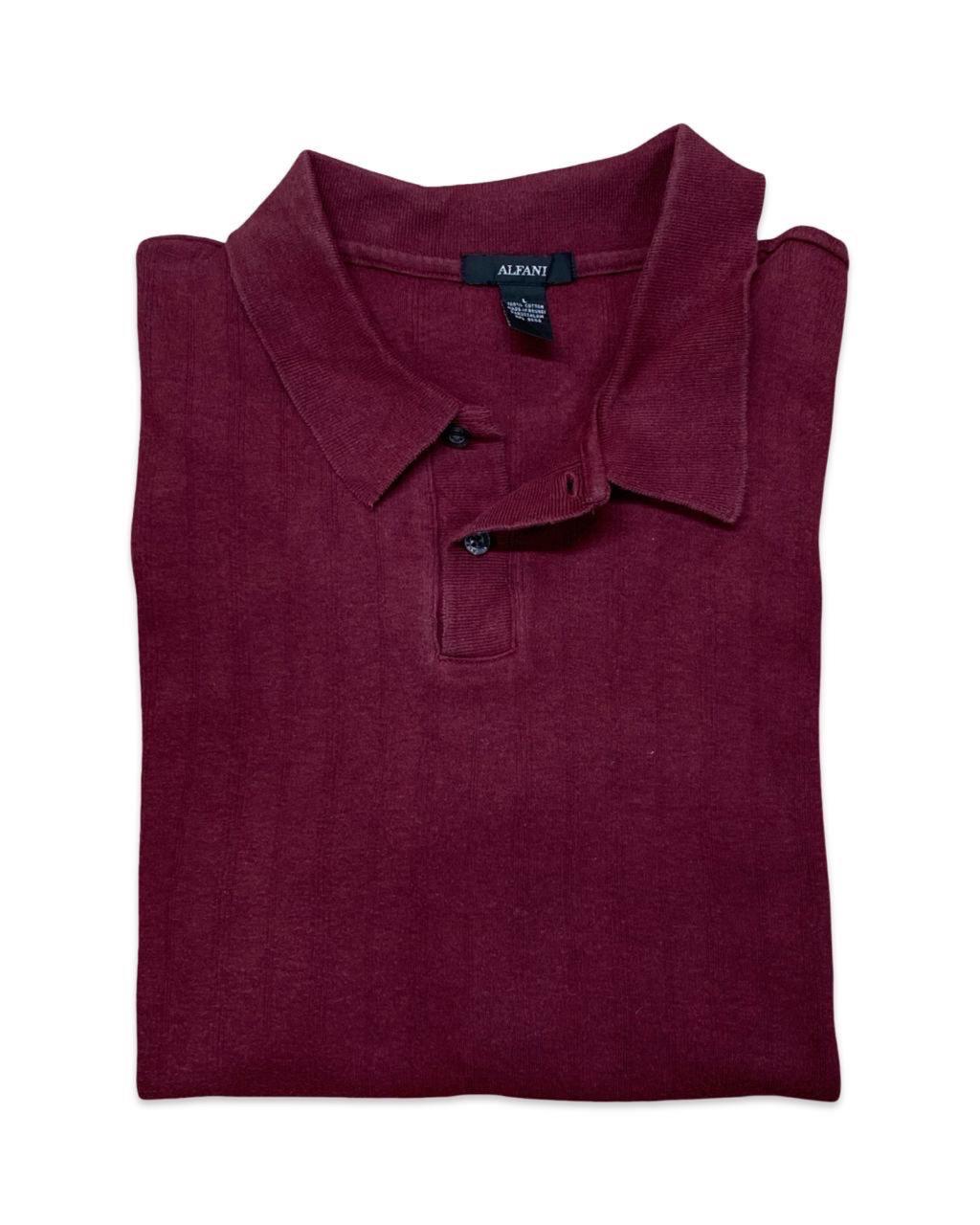 Alfani Burgundy Long-Sleeve Polo | XL | Chest 26”