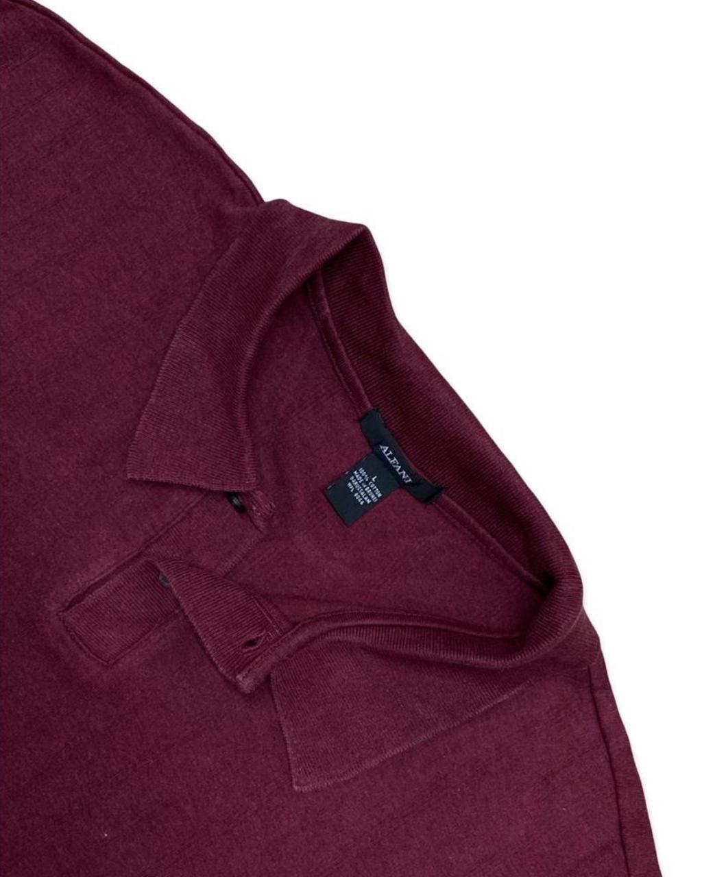 Alfani Burgundy Long-Sleeve Polo | XL | Chest 26”