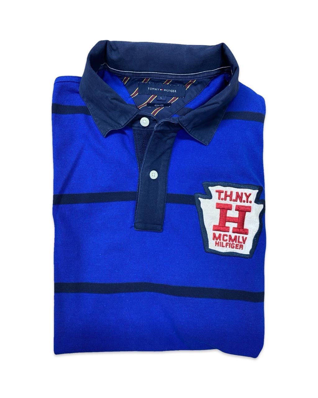 Tommy Hilfiger Royal Blue Striped Polo | Medium | Chest 21”