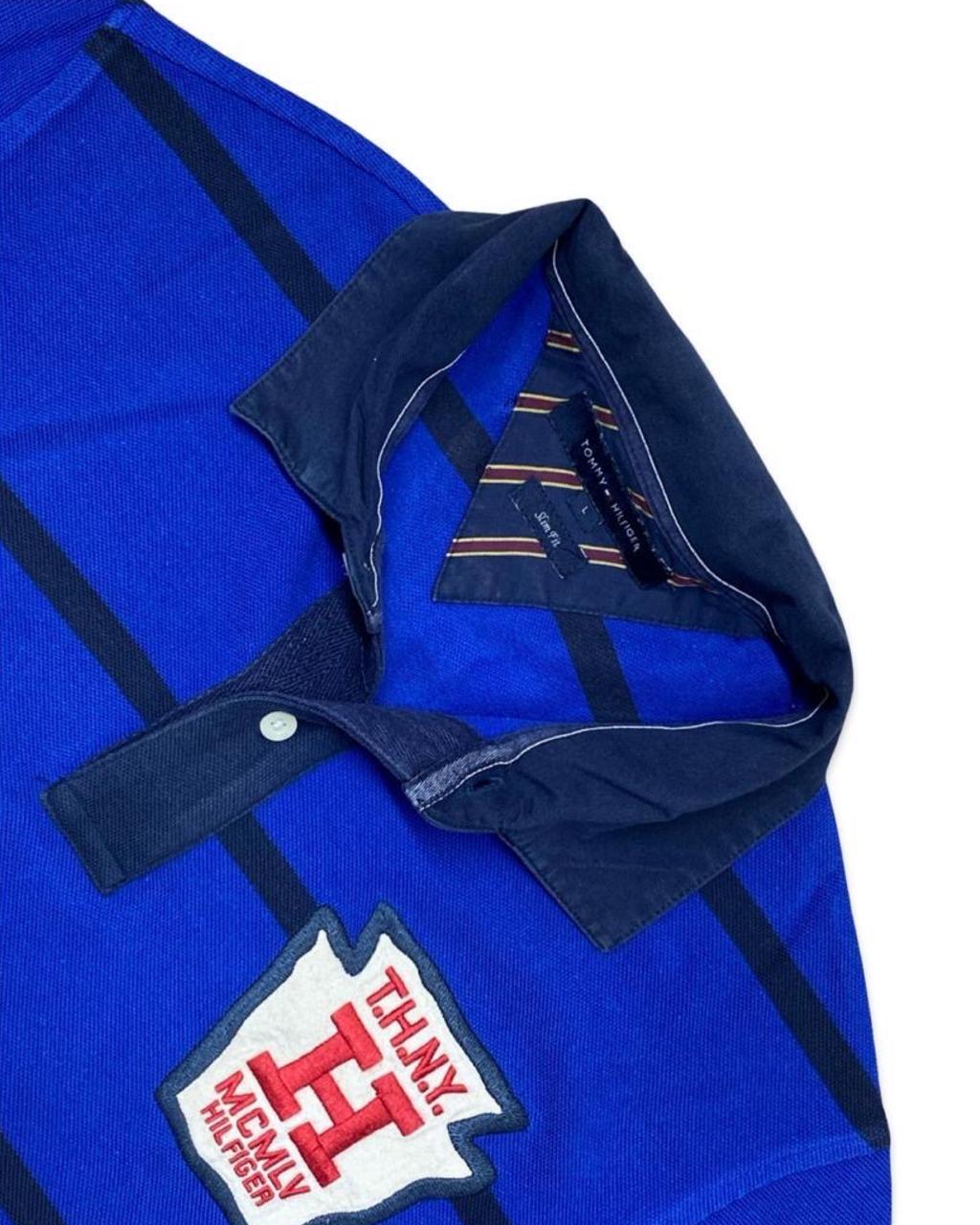 Tommy Hilfiger Royal Blue Striped Polo | Medium | Chest 21”
