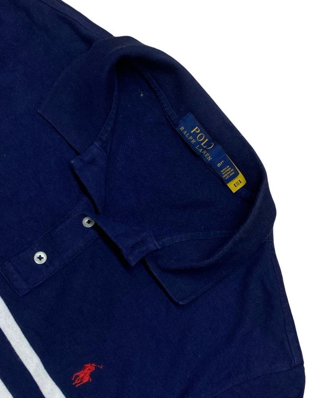 Polo Ralph Lauren Navy Striped Polo Shirt | Medium | Chest 22”