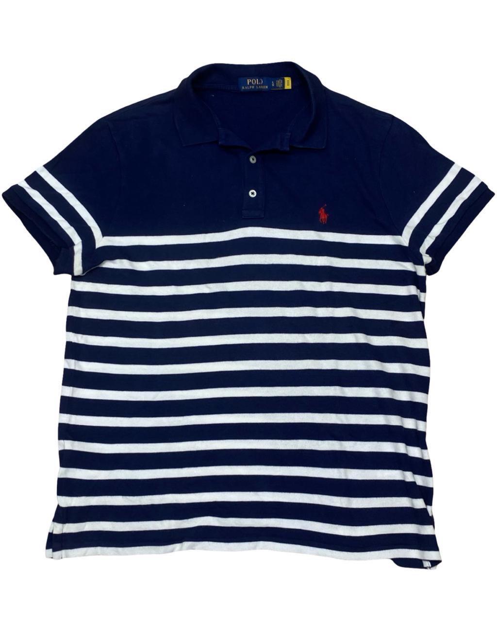Polo Ralph Lauren Navy Striped Polo Shirt | Medium | Chest 22”
