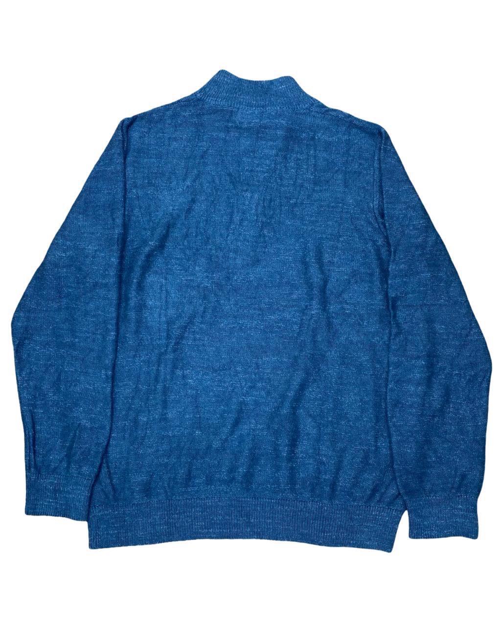 L.L. Bean Blue Organic Cotton Quarter-Zip Sweater | Large | Chest 23.5”