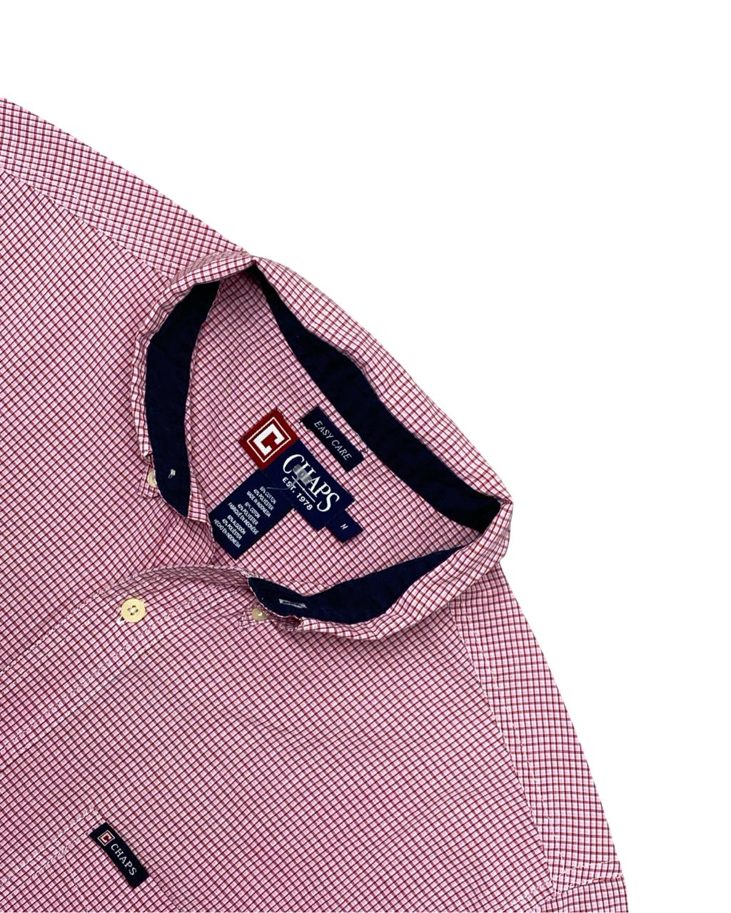 Chaps Red Micro-Check Short Sleeve Shirt | Size Large | Chest 23.5"