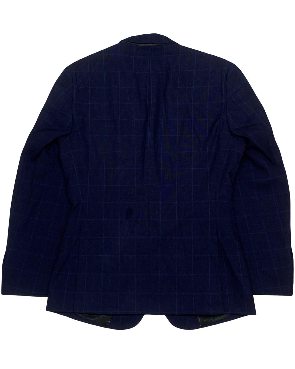S’fare Executive Navy Checkered Blazer | Size 48 (Slim Fit) | Chest 19.5"