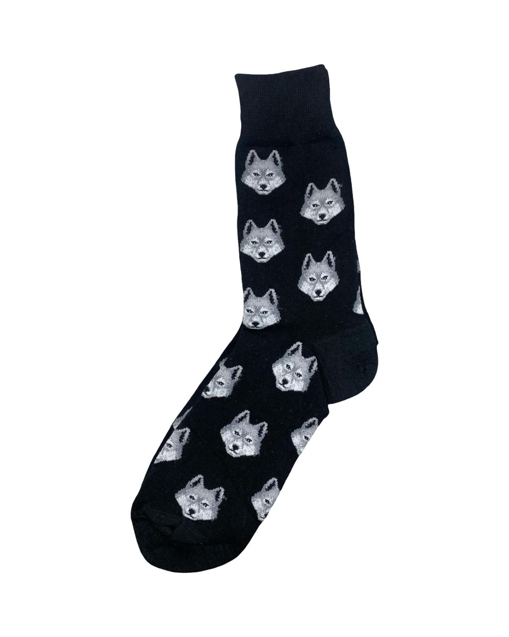 🐺 Graphic Crew Socks – Wolf Pattern (Black)