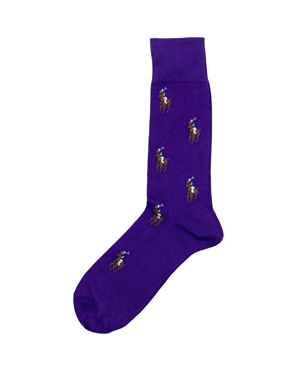 Ralph Lauren Polo Rider Crew Socks – Purple | Classic Polo Logo | Factory Leftovers