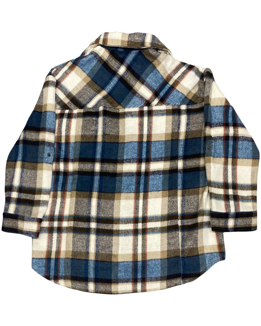 ZARA Blue & Brown Plaid Overshirt | Size Large | Chest 23”