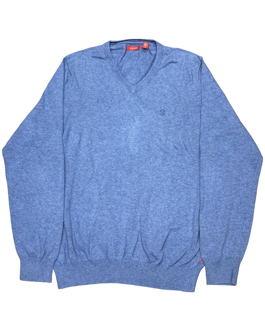 IZOD Heather Blue Cotton V-Neck Sweater | Size Large | Chest 23”
