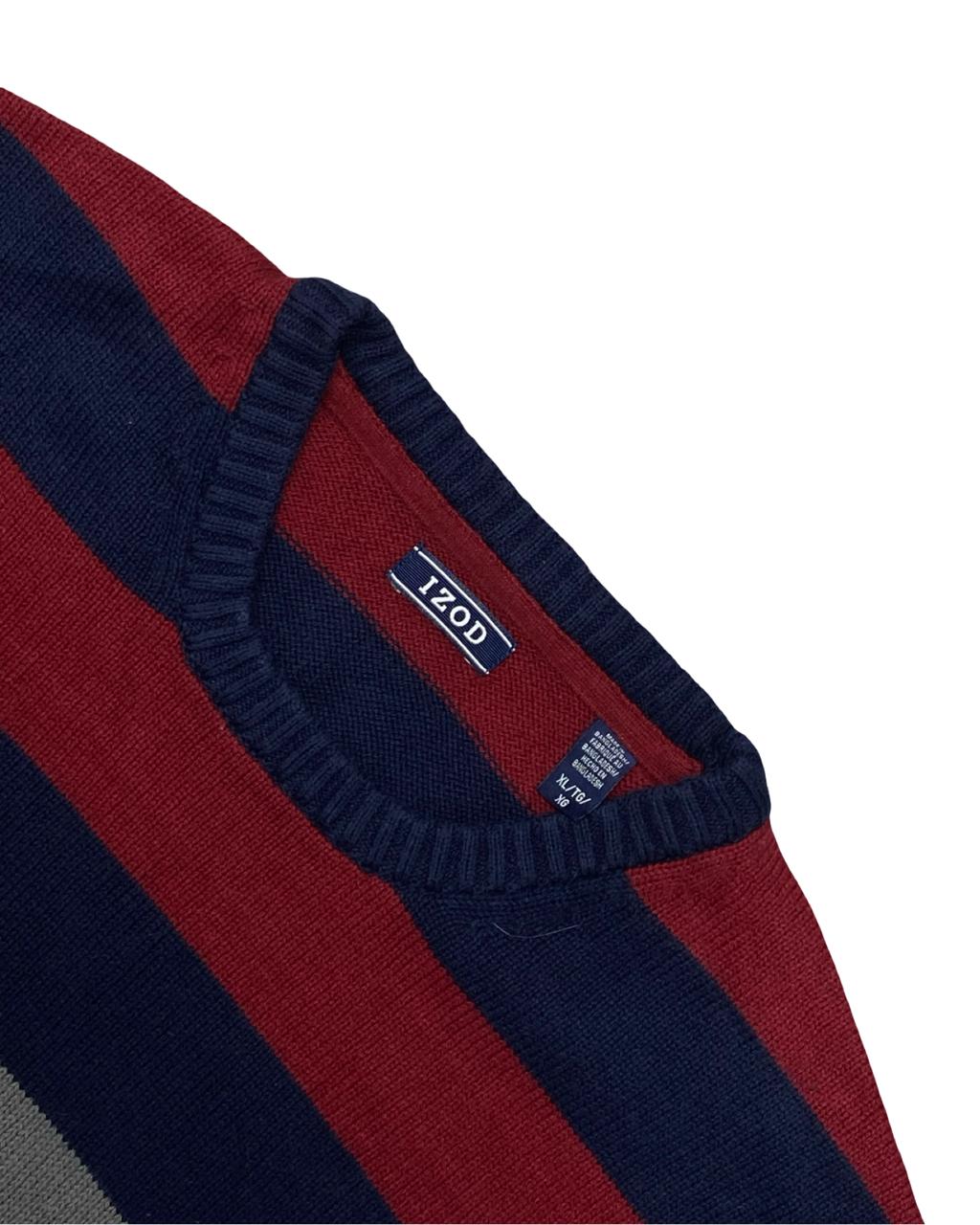 IZOD Red, Navy & Gray Striped Sweater | Size XL | Chest 25.5”