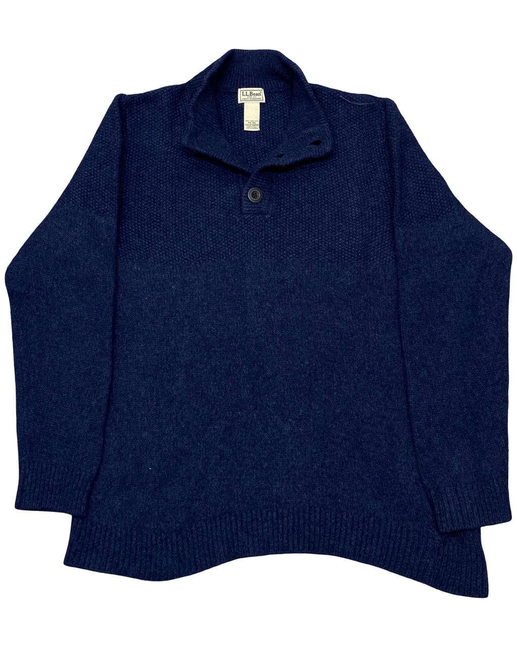 L.L. Bean Navy Lambswool Shawl Collar Sweater | Size Large | Chest 24”