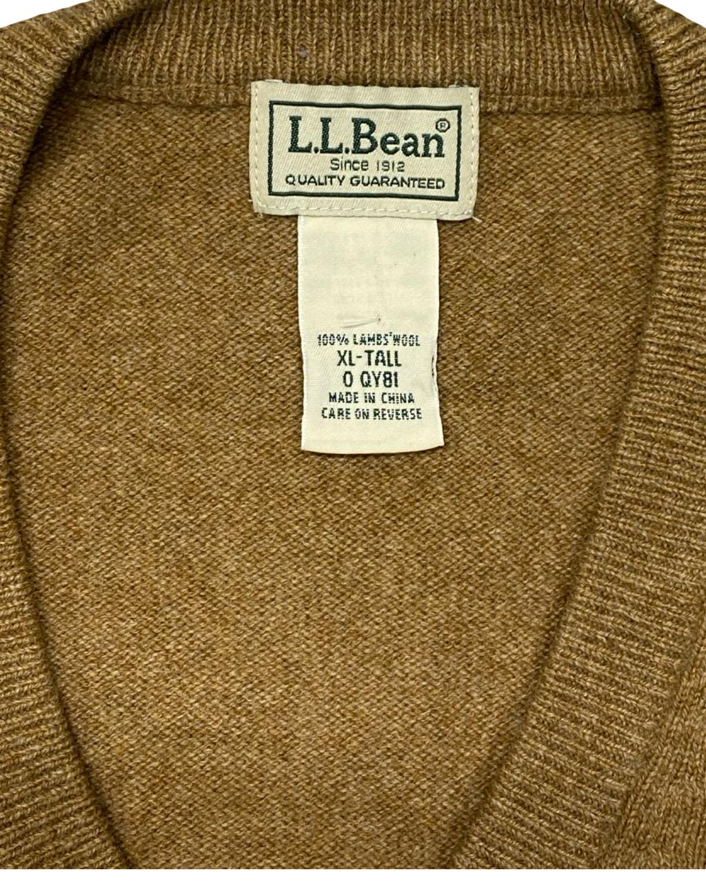 L.L. Bean Camel Brown Lambswool V-Neck Sweater | Size Large | Chest 23”