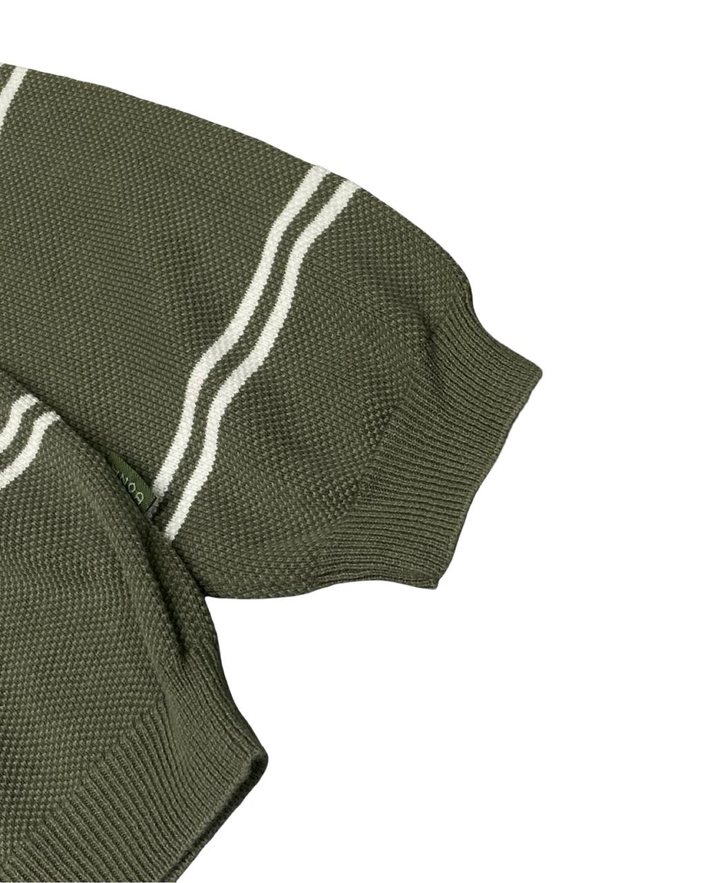 IZOD Olive Green Striped Cotton Sweater | Size Large | Chest 24”