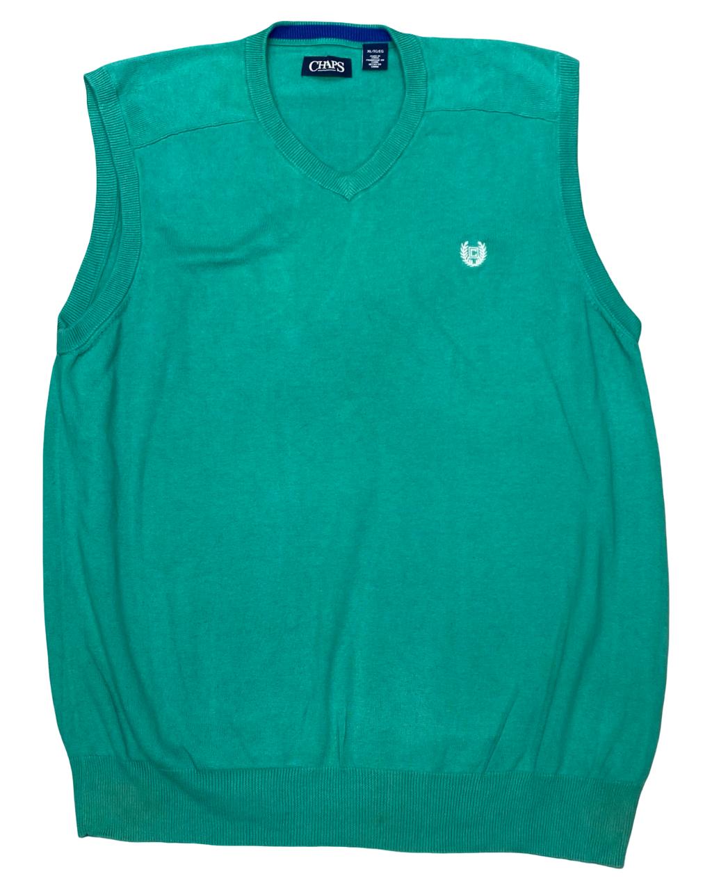 Chaps Green Cotton V-Neck Sweater Vest | Size Large | Chest 23”