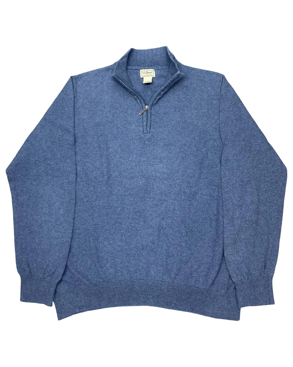 L.L. Bean Blue Quarter-Zip Cotton Sweater | Size Large | Chest 24”