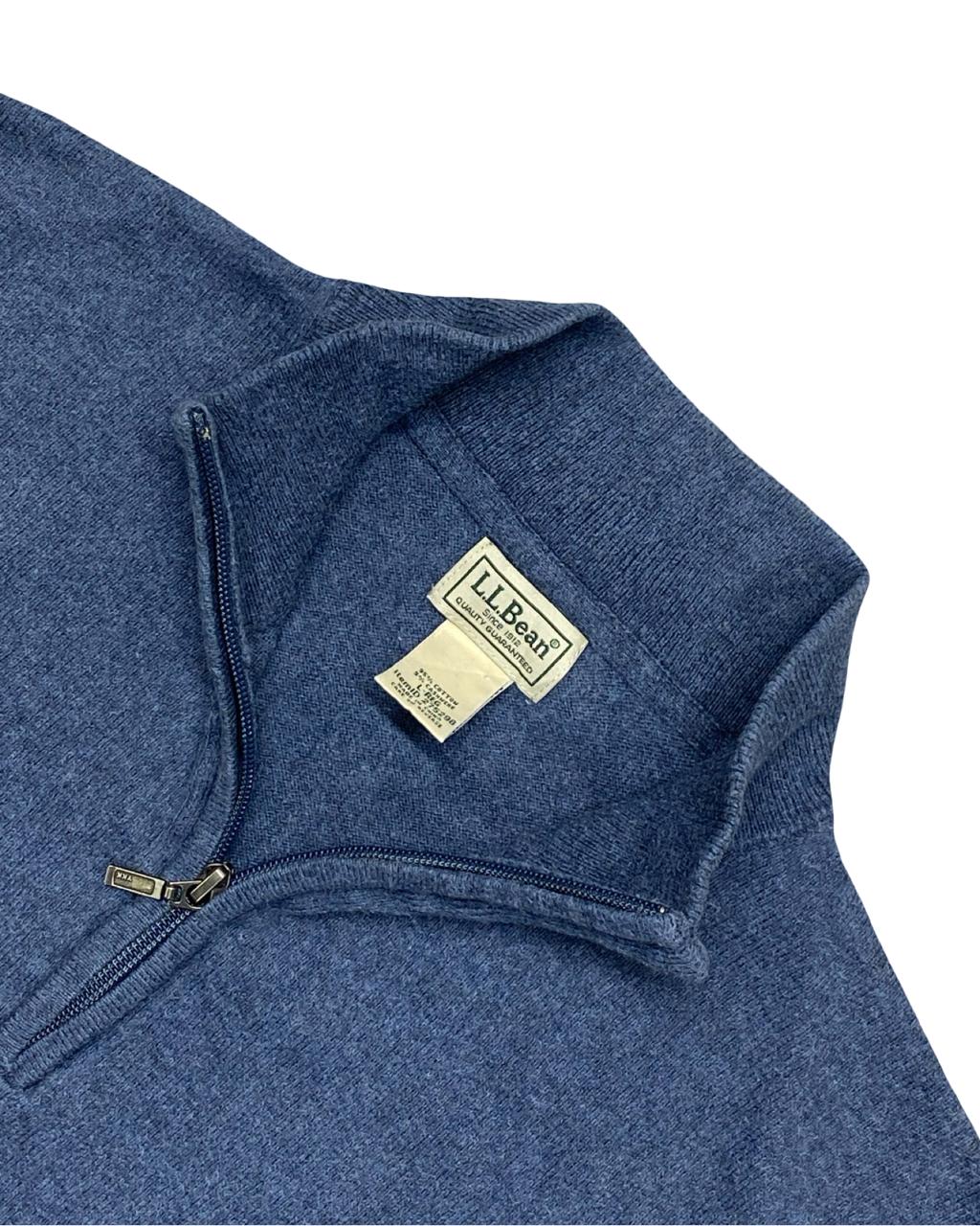 L.L. Bean Blue Quarter-Zip Cotton Sweater | Size Large | Chest 24”