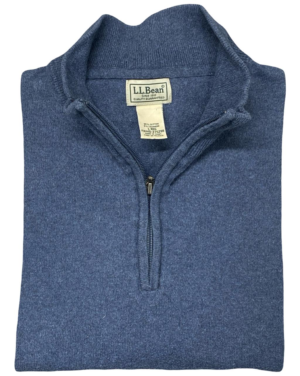 L.L. Bean Blue Quarter-Zip Cotton Sweater | Size Large | Chest 24”