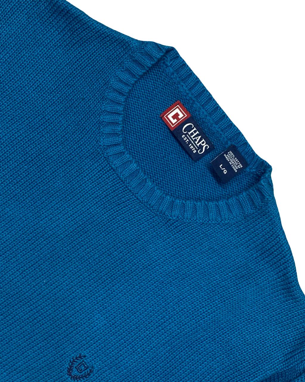 Chaps Blue Cotton Crewneck Sweater | Size M | Chest 22.5”