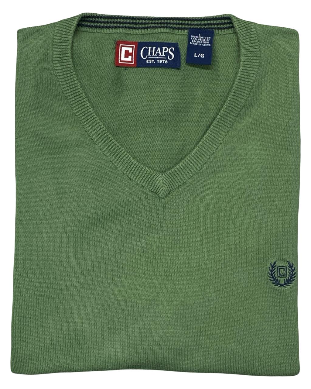 Chaps Green Cotton V-Neck Sweater Vest | Size Large | Chest 23”