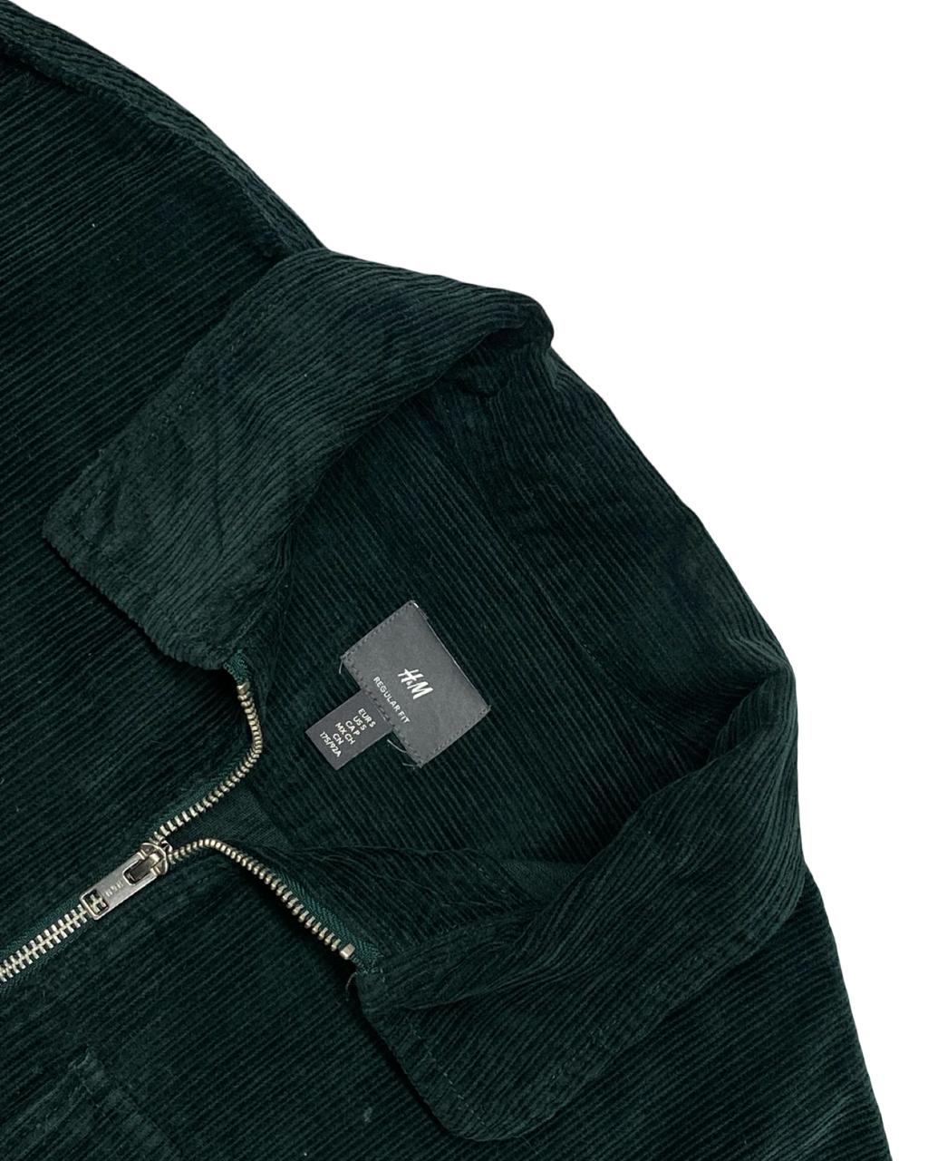 H&M Forest Green Corduroy Zip Jacket | Size Small | Chest 21.5”