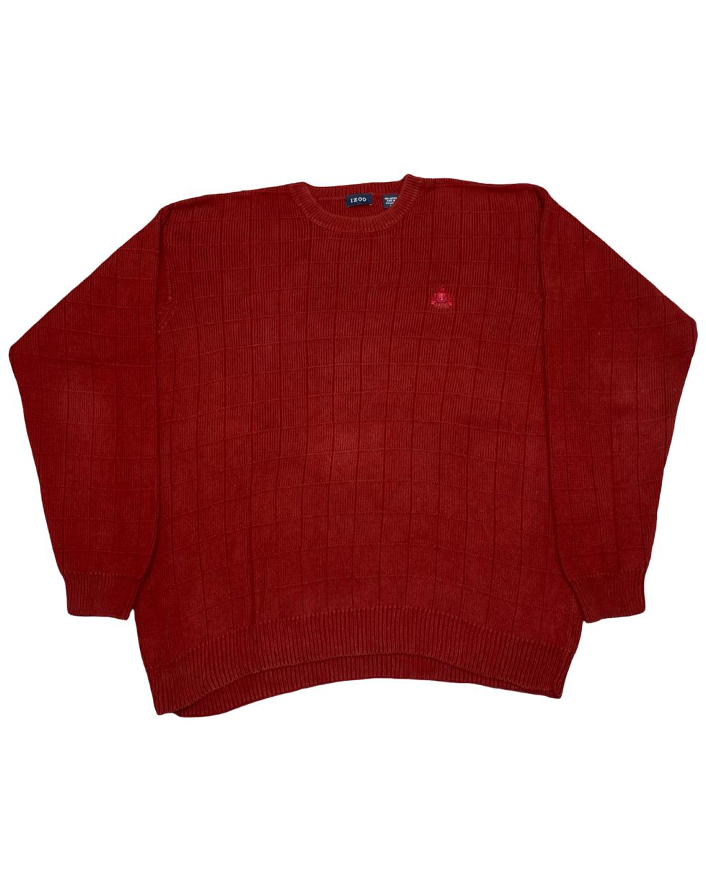IZOD Red Grid-Knit Cotton Sweater | Size XL | Chest 26”