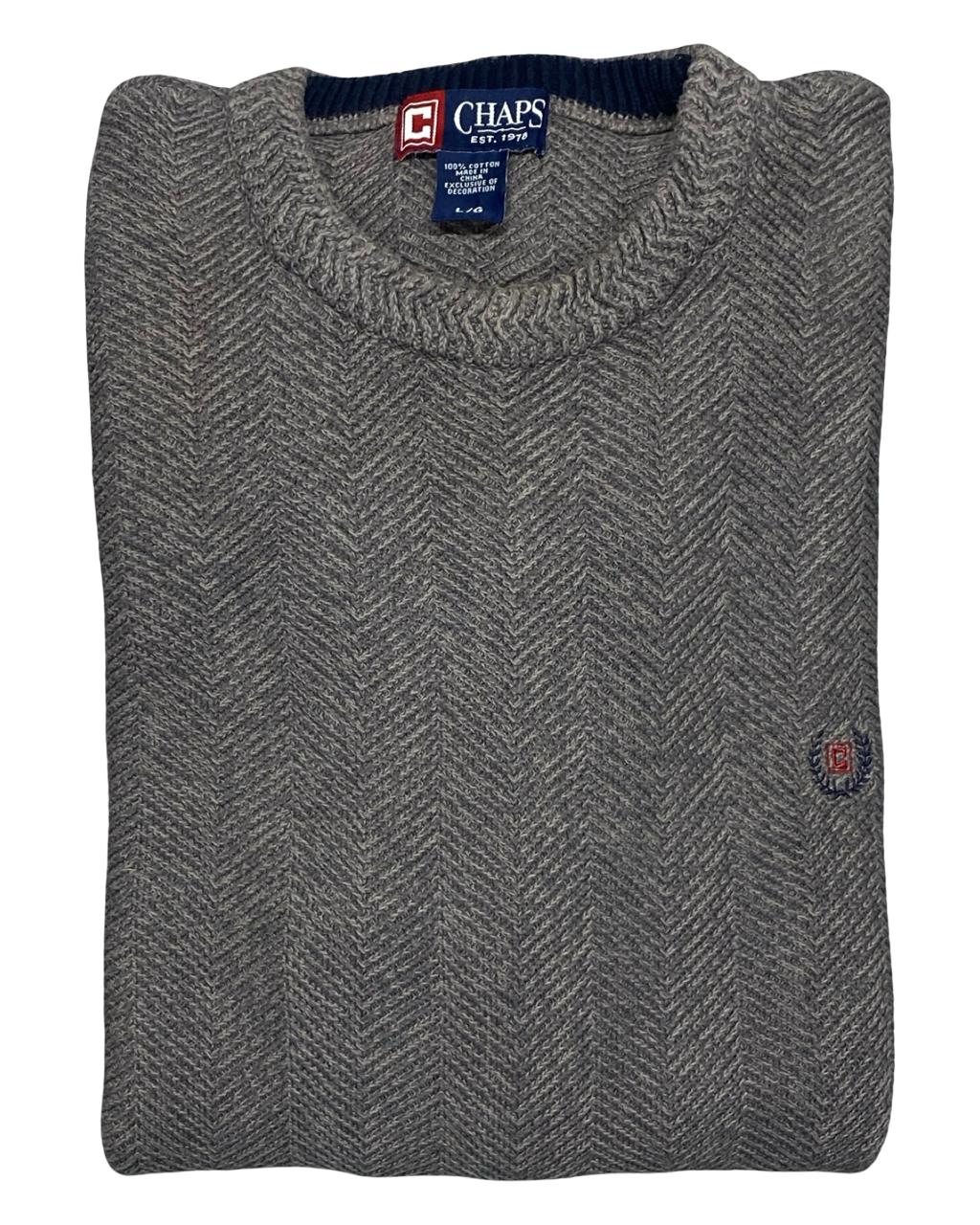 CHAPS Gray Herringbone Knit Sweater | Size Large | Chest 24”