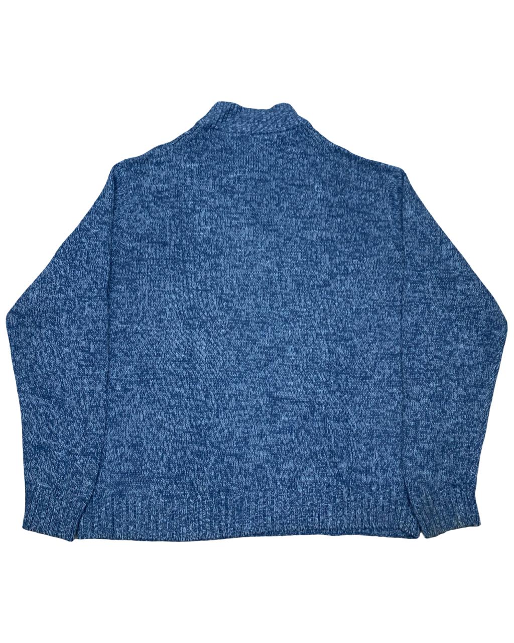 CHAPS Blue Marled Mock Neck Sweater w/ Suede Elbow Patches | Size XL | Chest 25.5”