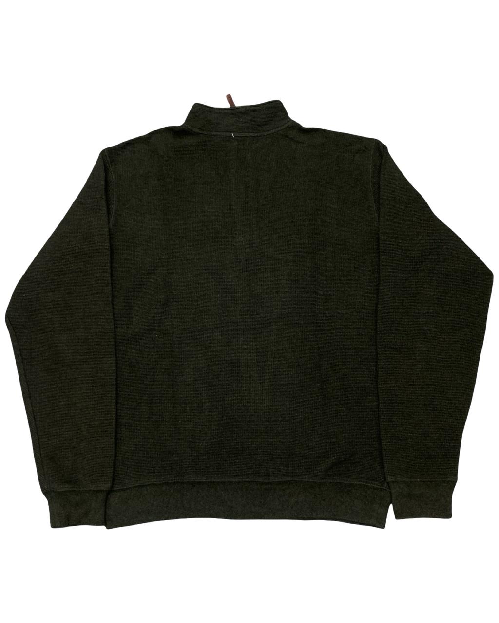 Woolrich Olive Green Waffle Knit Quarter-Zip Sweater | Size Large | Chest 23”
