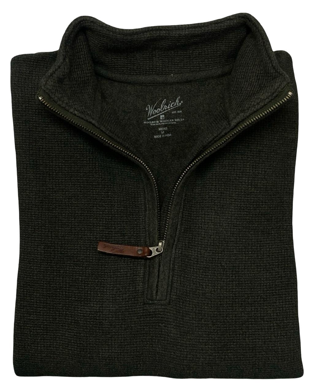 Woolrich Olive Green Waffle Knit Quarter-Zip Sweater | Size Large | Chest 23”