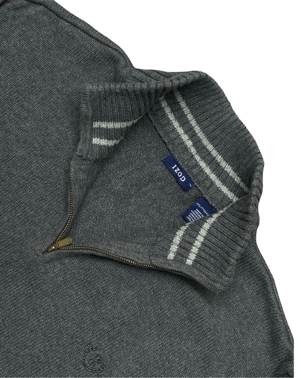 IZOD Gray Quarter-Zip Mock Neck Sweater | Size Large | Chest 25”