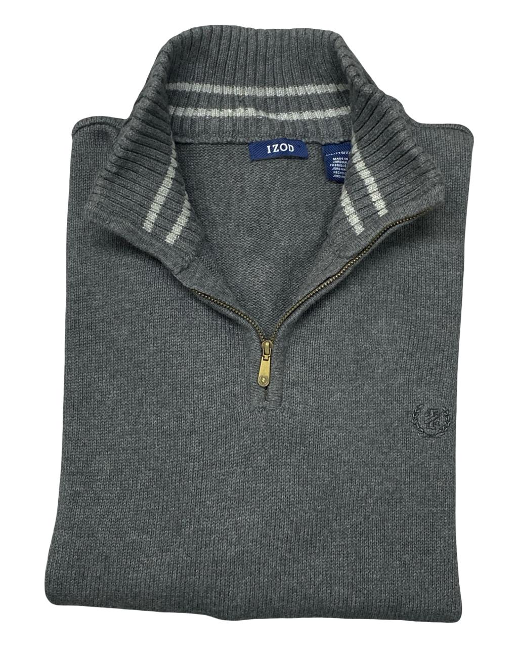 IZOD Gray Quarter-Zip Mock Neck Sweater | Size Large | Chest 25”