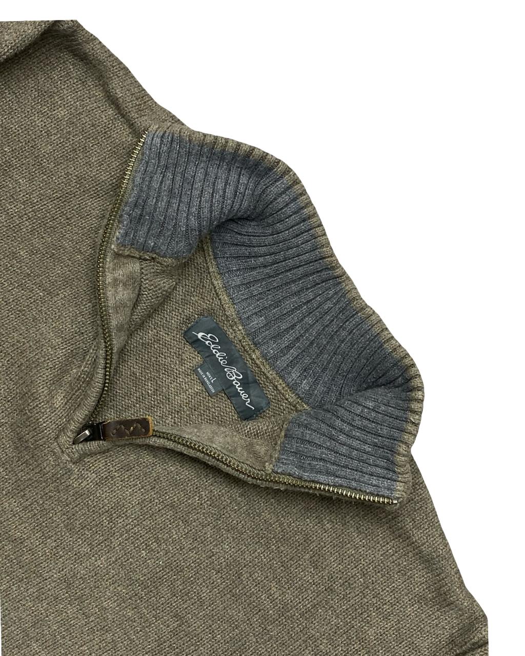 Eddie Bauer Taupe Heather Quarter-Zip Sweater | Size Large | Chest 24.5”