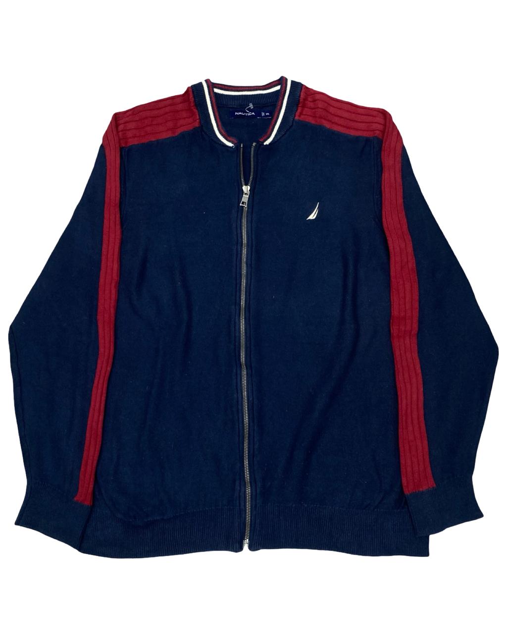Nautica Navy & Red Full-Zip Track Sweater | Size Large | Chest 25”