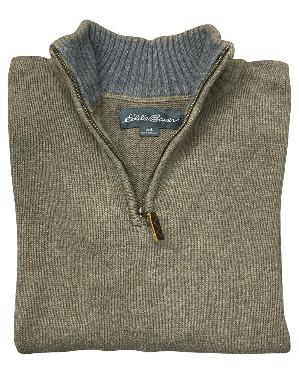Eddie Bauer Taupe Heather Quarter-Zip Sweater | Size Large | Chest 24.5”
