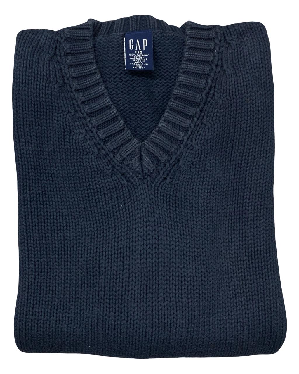 GAP Navy Chunky Knit V-Neck Sweater | Size Large | Chest 24”