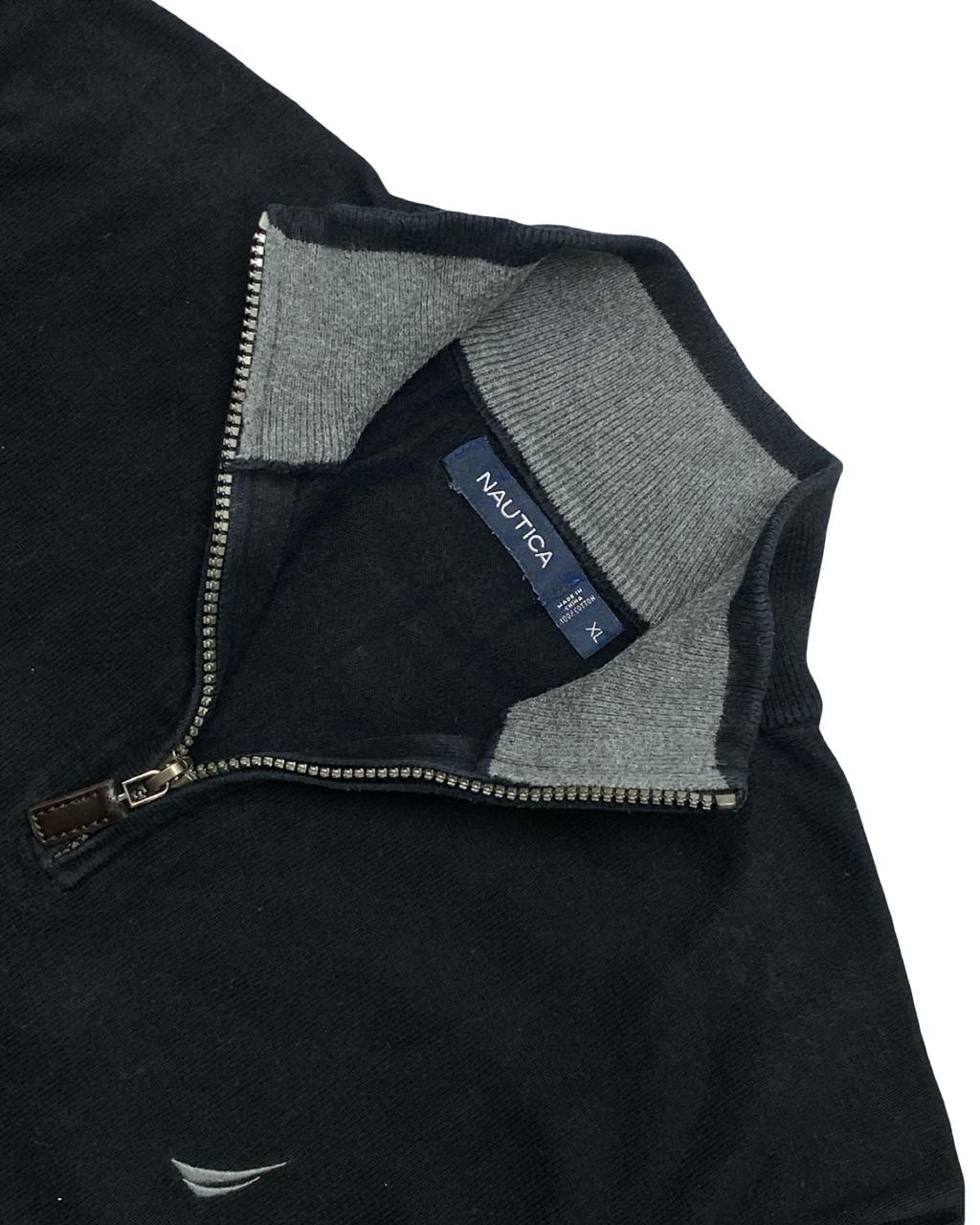 Nautica Black Quarter-Zip Mock Neck Sweater | Size Large | Chest 24.5”