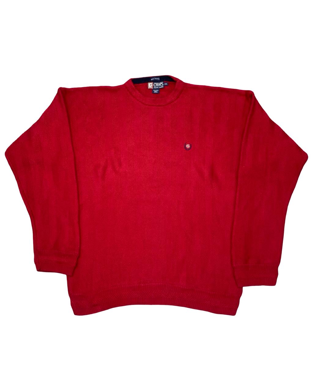 CHAPS Ralph Lauren Red Herringbone Knit Sweater | Size Large | Chest 24.5”