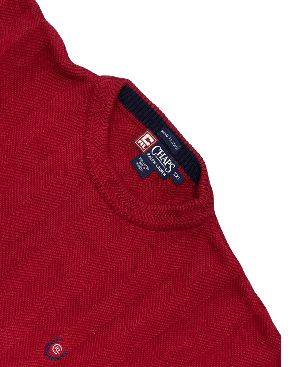 CHAPS Ralph Lauren Red Herringbone Knit Sweater | Size Large | Chest 24.5”