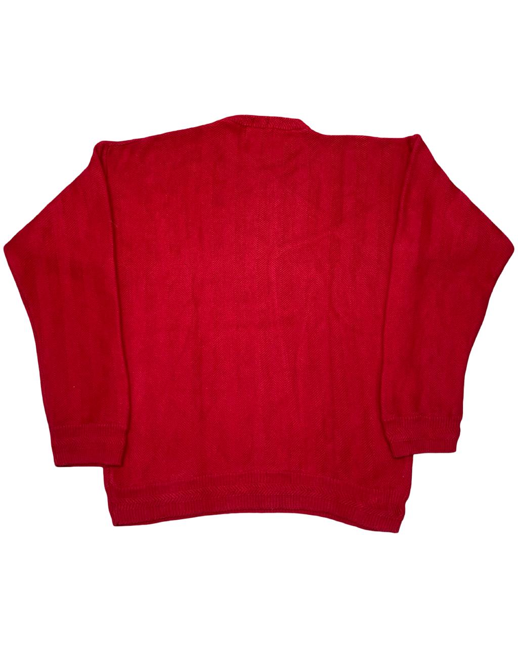 CHAPS Ralph Lauren Red Herringbone Knit Sweater | Size Large | Chest 24.5”
