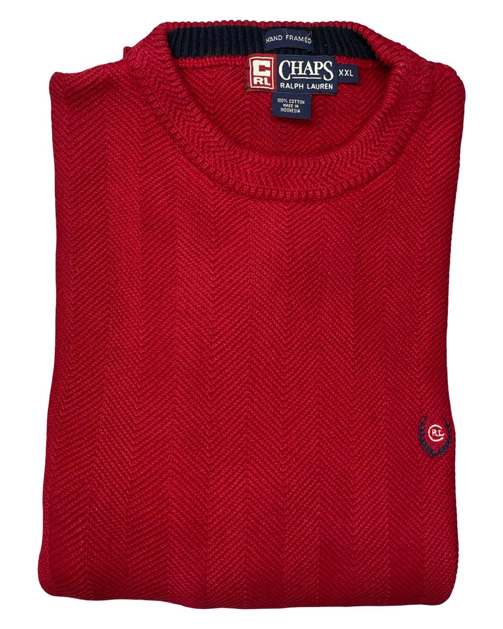 CHAPS Ralph Lauren Red Herringbone Knit Sweater | Size Large | Chest 24.5”