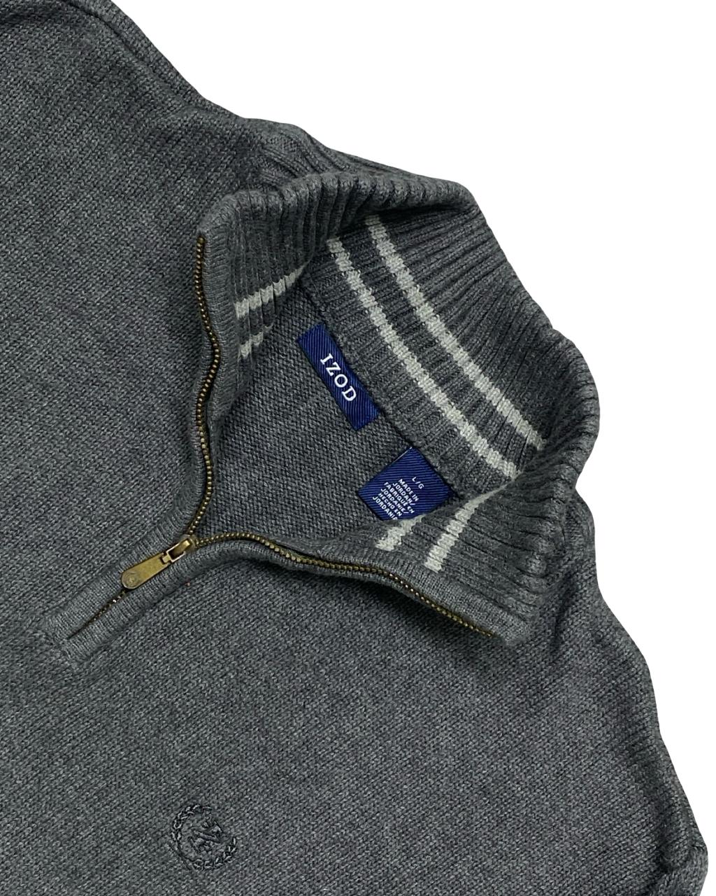 IZOD Heather Gray Quarter-Zip Mock Neck Sweater | Size Large | Chest 23”