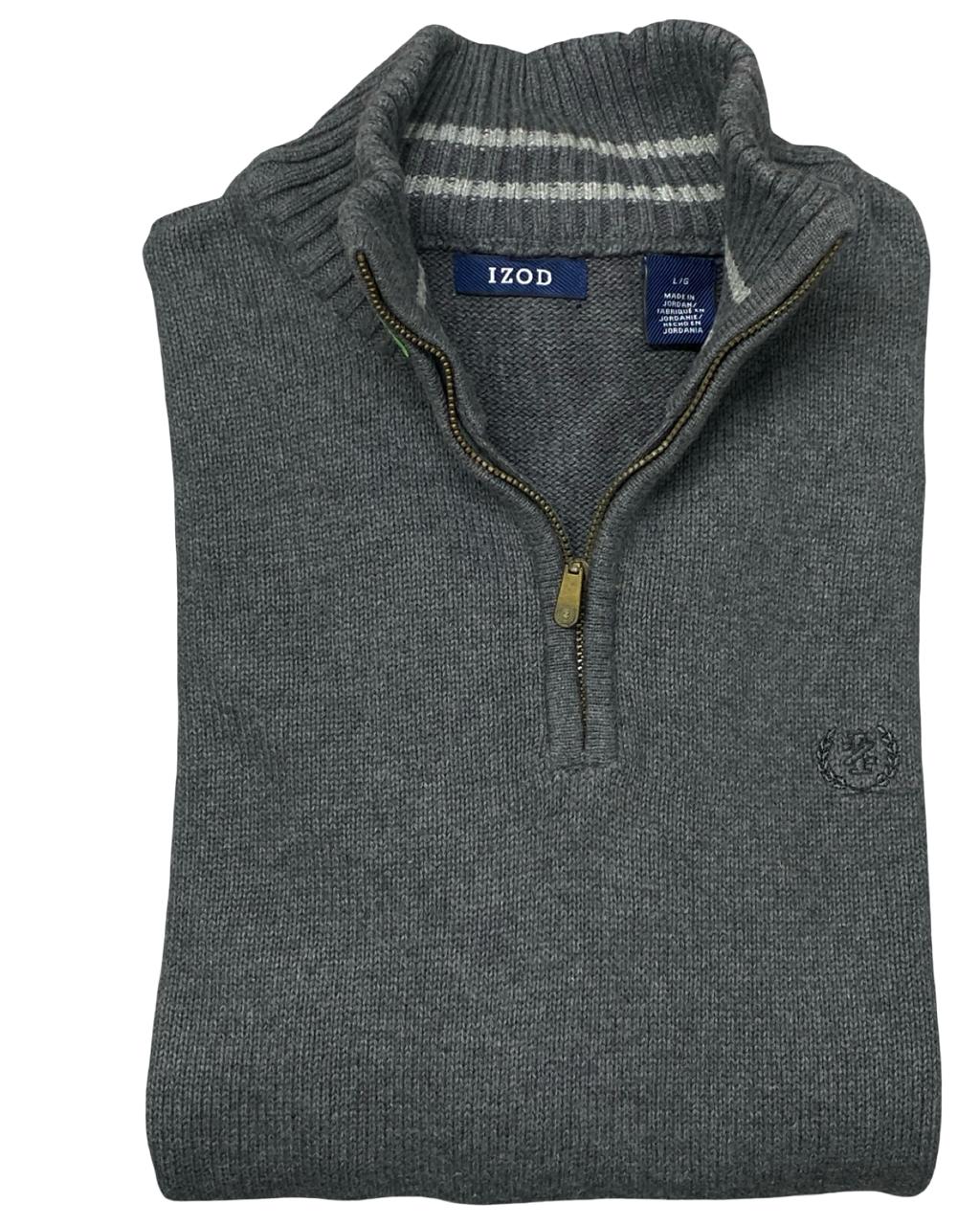 IZOD Heather Gray Quarter-Zip Mock Neck Sweater | Size Large | Chest 23”