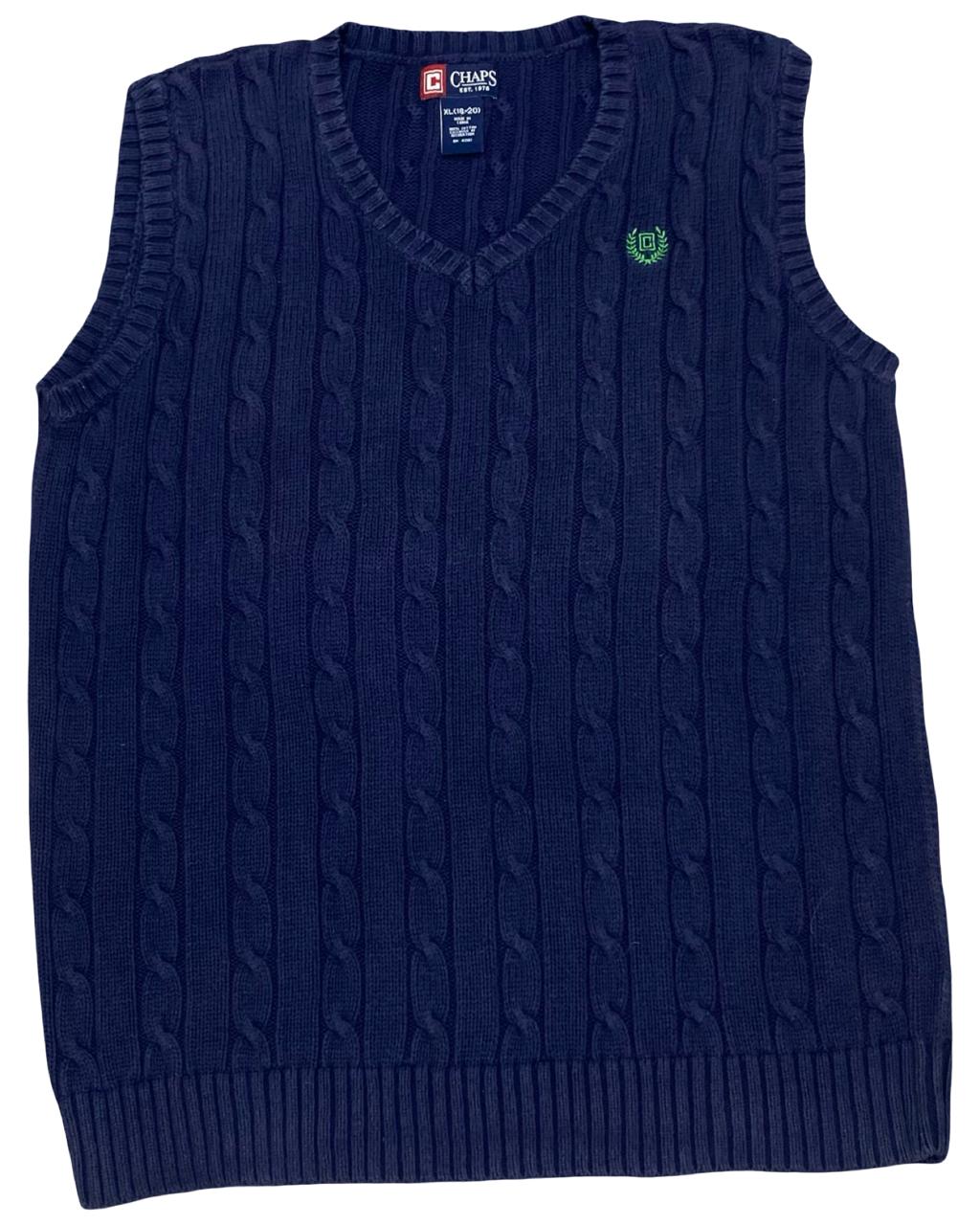 Chaps Navy Cable Knit Sweater Vest | Size Small | Chest 20”