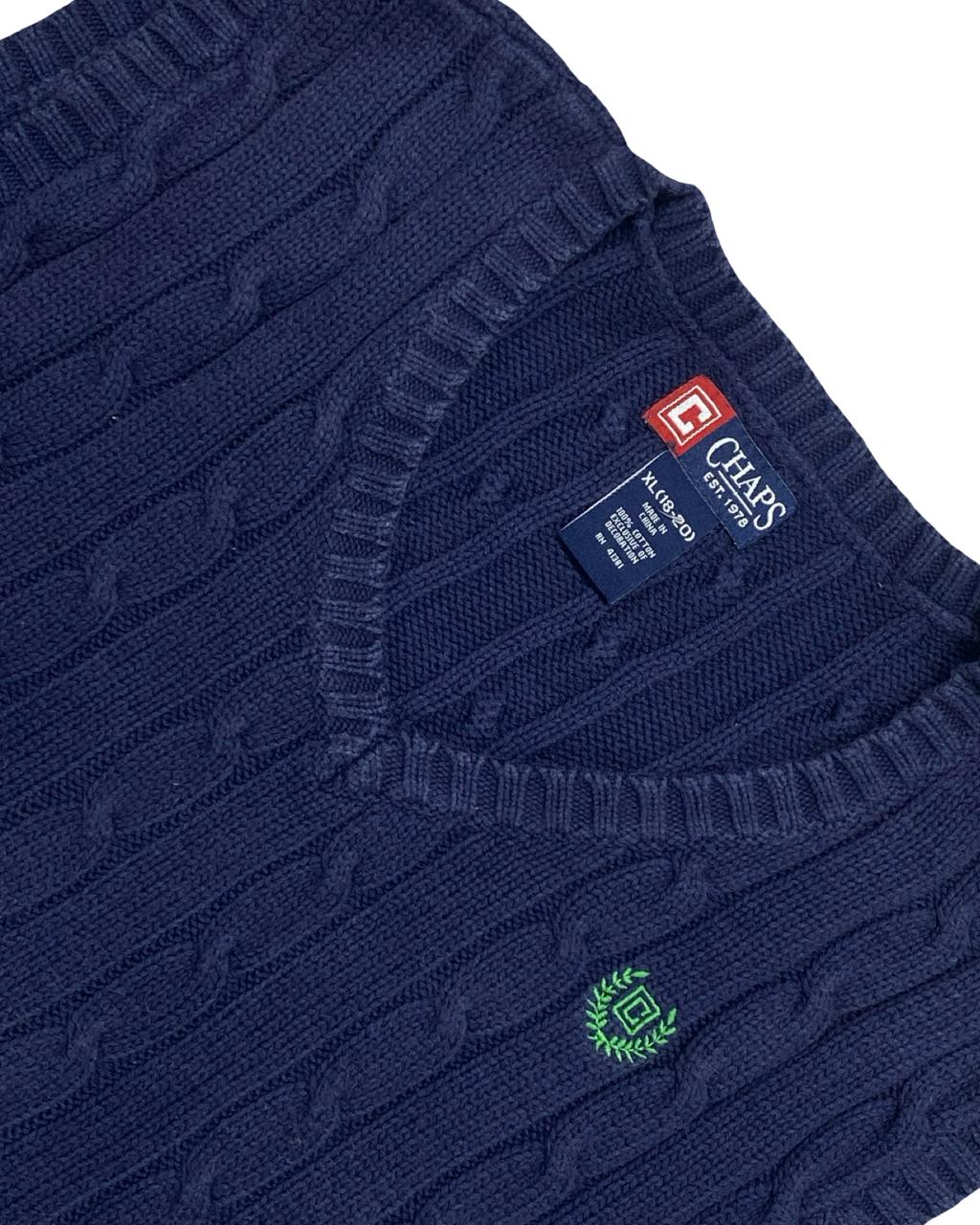 Chaps Navy Cable Knit Sweater Vest | Size Small | Chest 20”