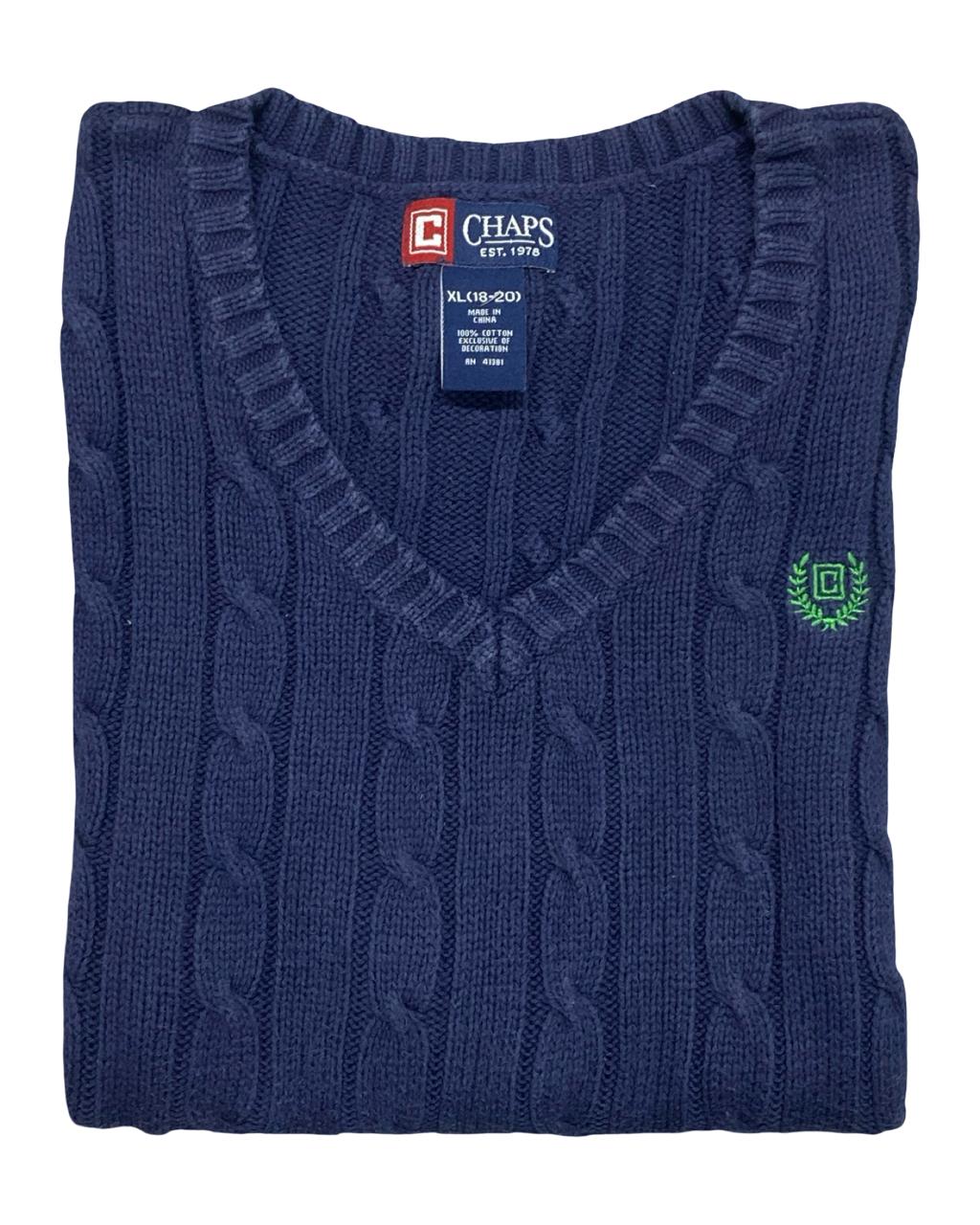 Chaps Navy Cable Knit Sweater Vest | Size Small | Chest 20”