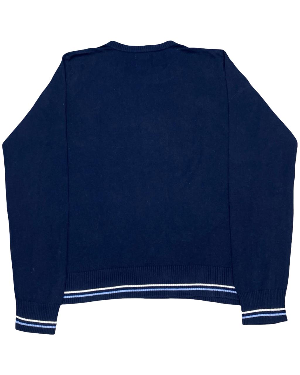 IZOD Navy Blue Argyle Knit Sweater | Size Large | Chest 23”