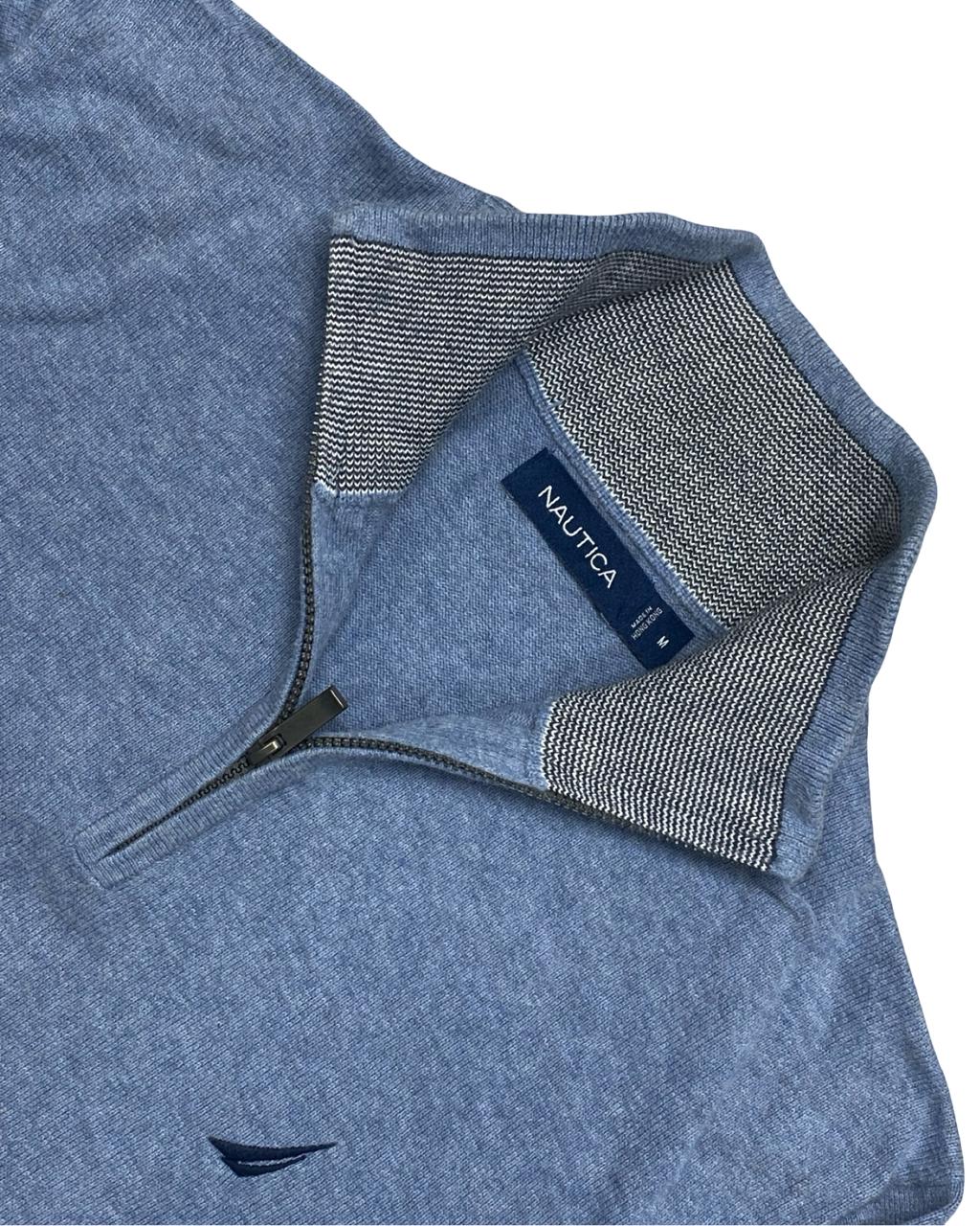 Nautica Heather Blue Quarter-Zip Mock Neck Sweater | Size Medium | Chest 22”