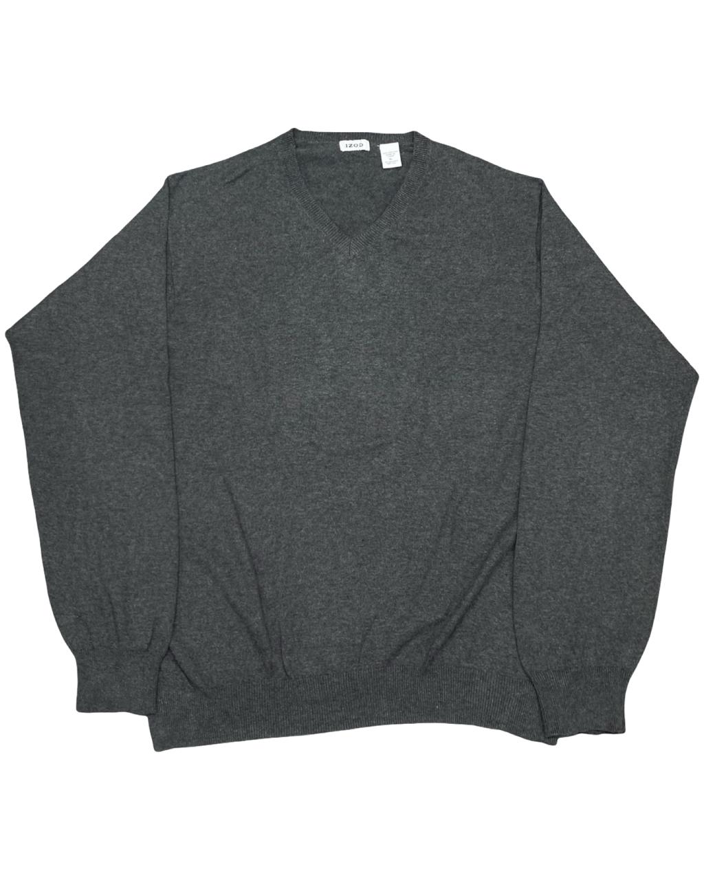 IZOD Charcoal Gray V-Neck Cotton Sweater | Size Large | Chest 25”