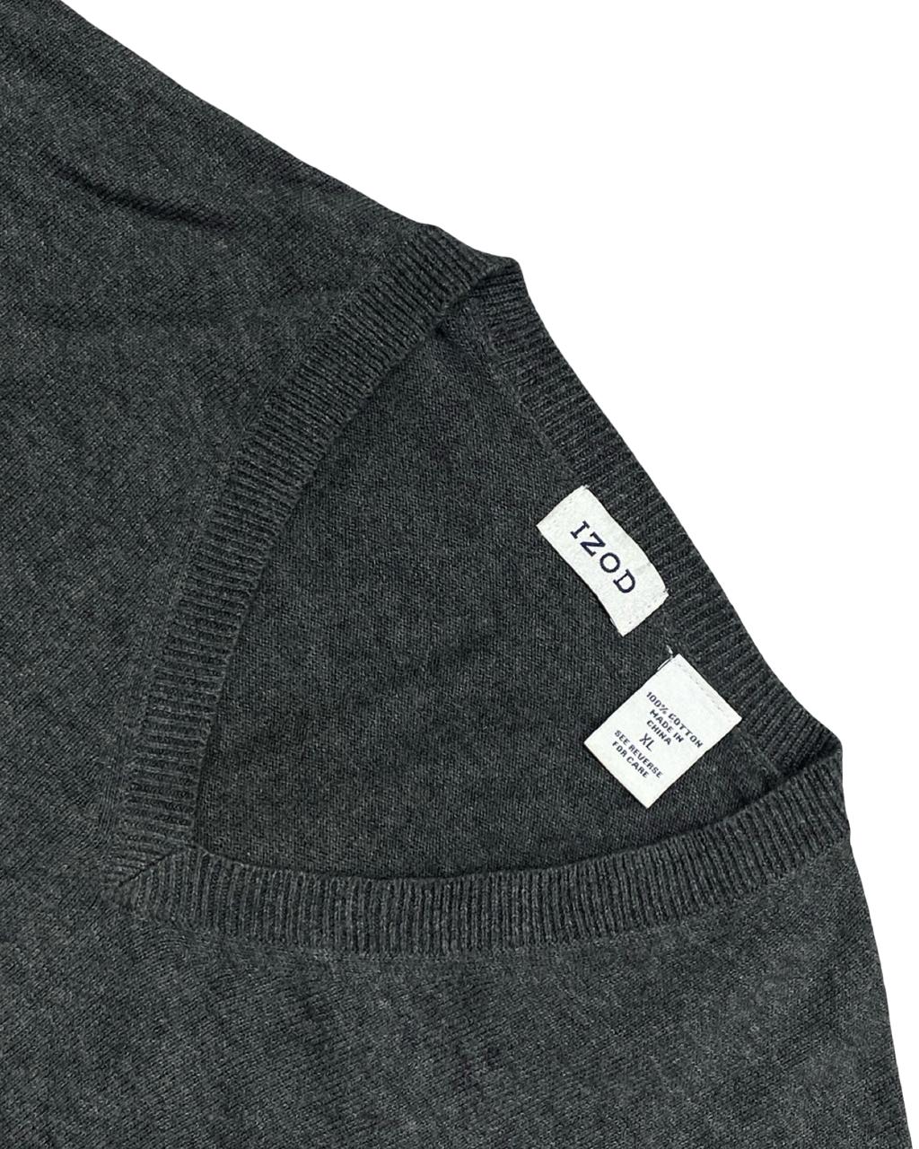 IZOD Charcoal Gray V-Neck Cotton Sweater | Size Large | Chest 25”